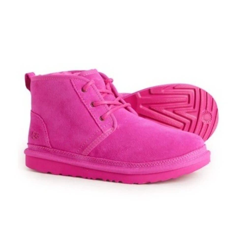 🆕 UGG Suede Neumel Lace Up Wool Lined Chukka Warm Boots Big Kid Sz 6 Neon Pink - Picture 2 of 12
